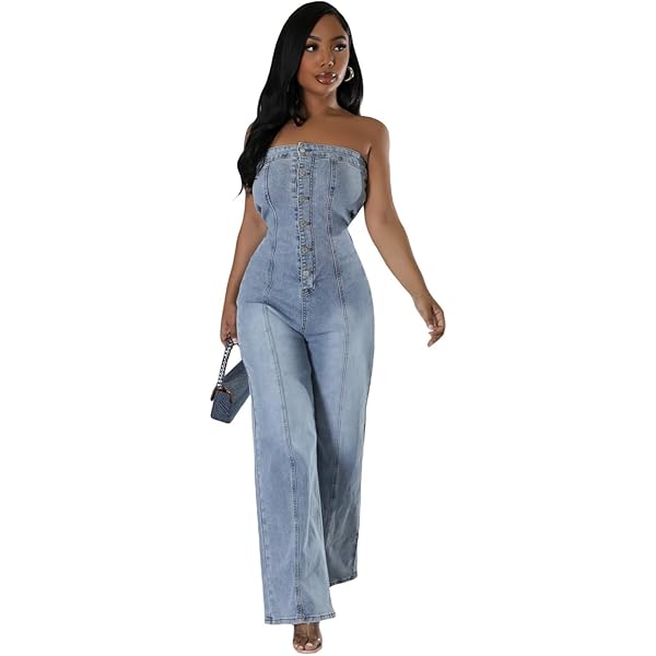 Amazon.com: BOKITECAO Womens Sexy Off Shoulder Denim Jumpsuit Wide